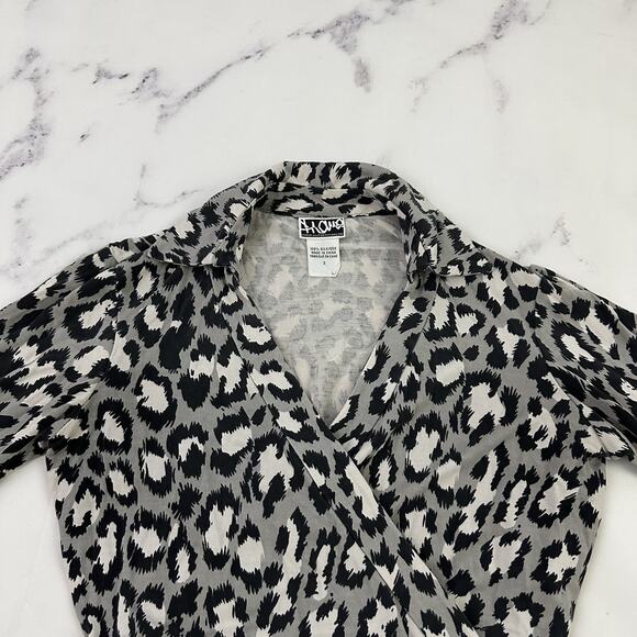 Diane Von Furstenberg DVF Womens Wrap Dress Size 2 Black Gray Leopard Print Silk - Picture 2 of 11